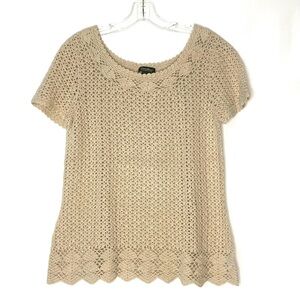 Vintage 90s Eddie Bauer Tan Hand Crocheted Top